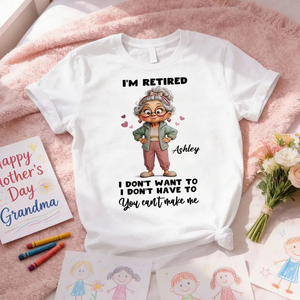 Personalized I'm Retired Classic Tee with Cute Grandma Cartoon Funny Gift for Mom or Grandma
