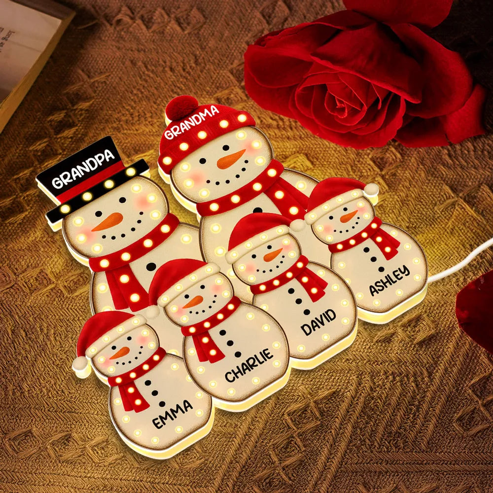 Personalized Snowman Acrylic Light Box, festive LED warm glow for holiday mantel or bedroom, creative keepsake gift for Parents & Kids