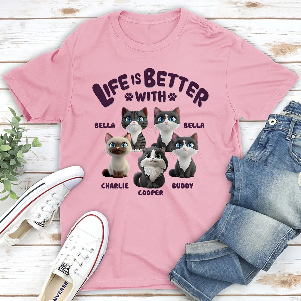 Life Is Better with Cats β Personalized Classic Tee with Custom Cat Names, Perfect Gift for Cat or Dog Lovers