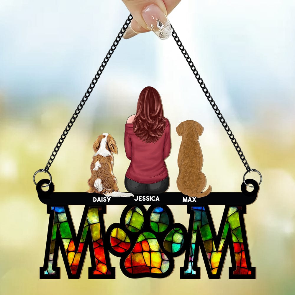 "Mom and Her Dogs" Themed Hanging Ornament, Wood and Acrylic Layers, Perfect Gift for Mother’s Day, Birthdays, or Special Occasions