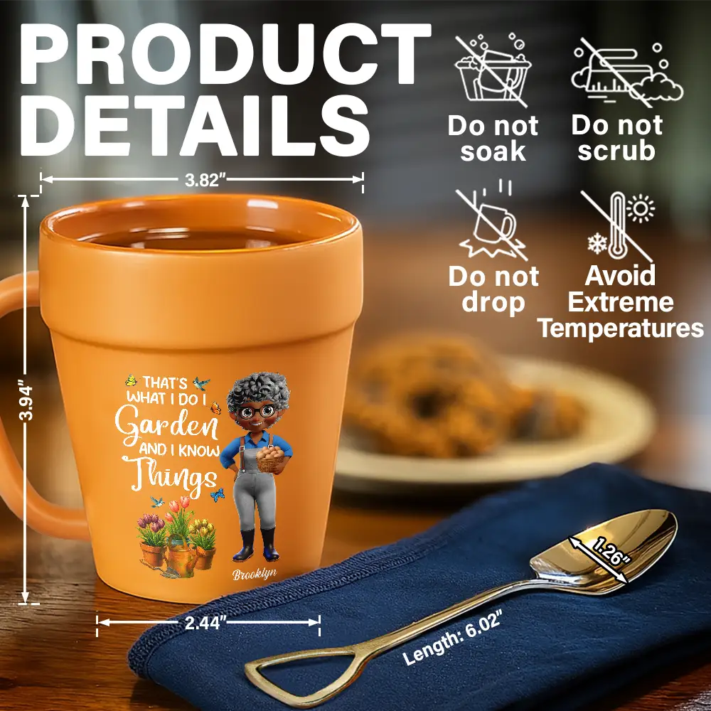 “Just a Girl Who Loves Gardening” Plant Pot Mug with Spoon – Custom Gardener