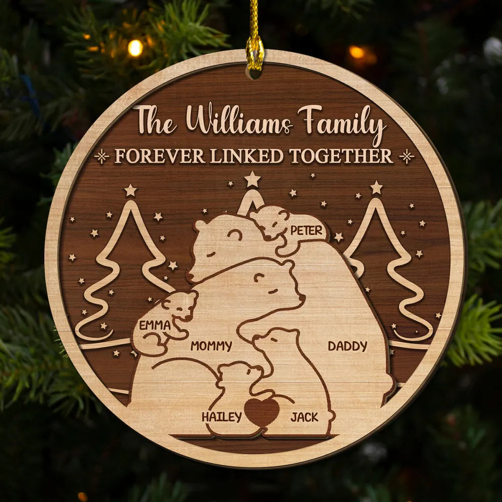 Wooden Ornament Bear Family, Customizable, for Christmas Tree or Nursery, rustic two-tone wood, unique gift for Parents