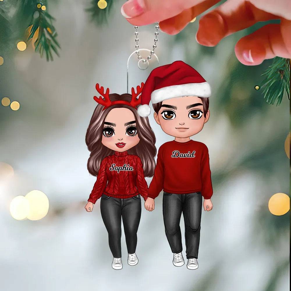 Couples Gifts - Gift For Husband and Wife - Christmas Doll Couple Standing Personalized Acrylic Ornament