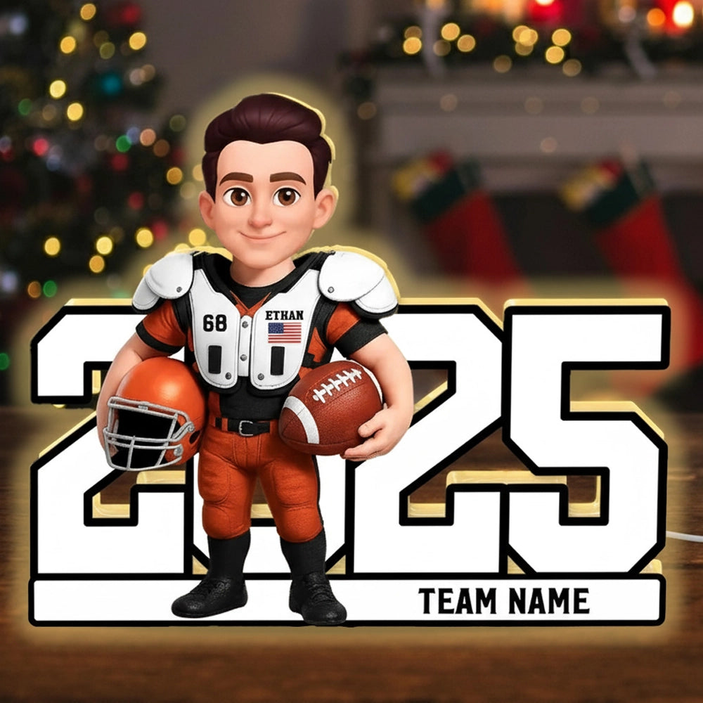 Acrylic Light Box - Custom Football Player Design, Warm Glow for Bedroom or Desk, Unique Gift for Players & Fans