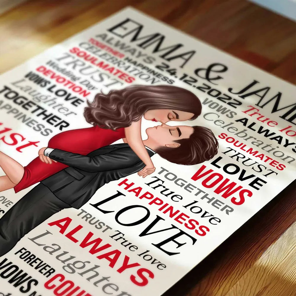 Personalized Couple Word Art Poster Romantic Hugging Kissing Wall Decor Unique Creative Gift For Wife Or Husband