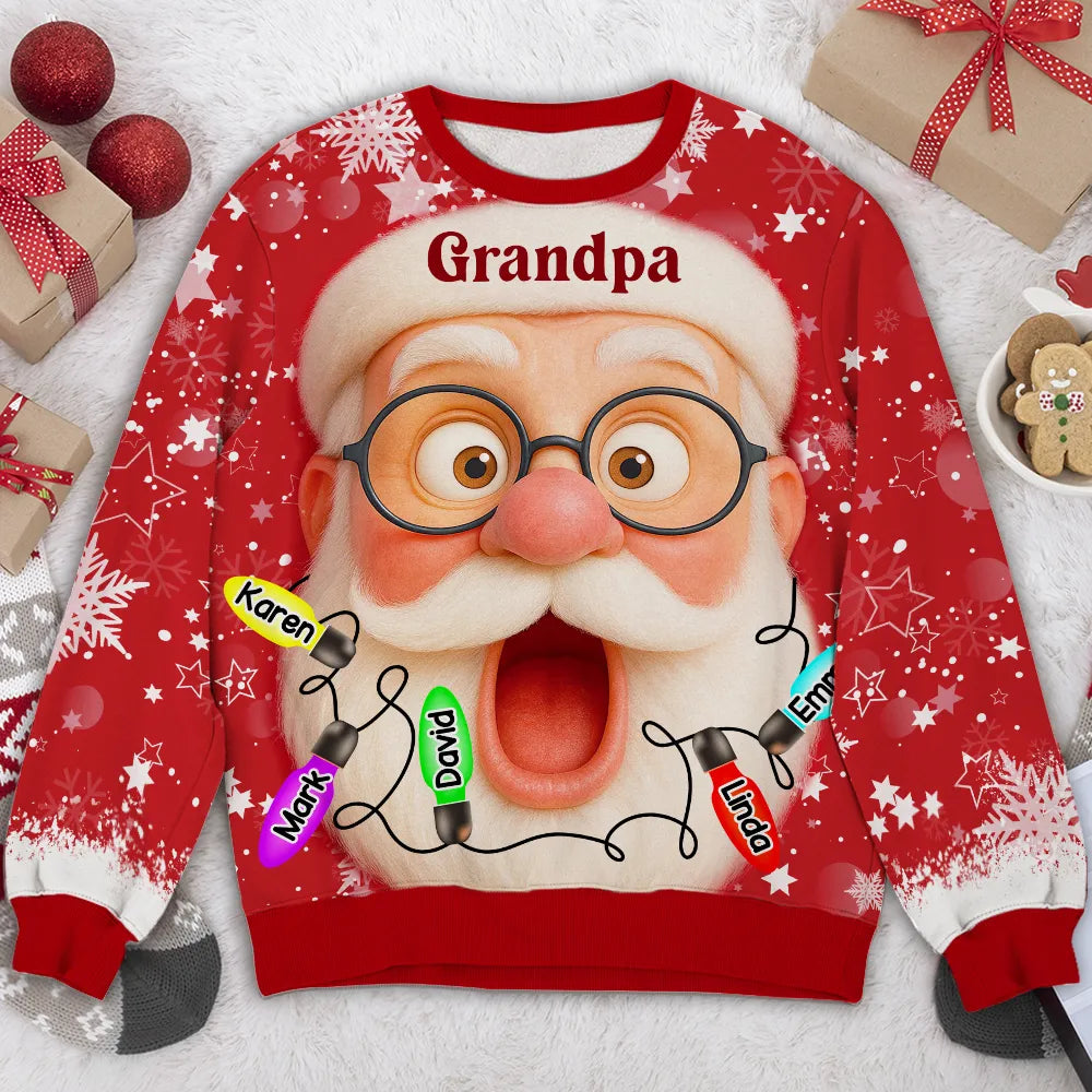 Grandpa Christmas Sweatshirt - Custom All-Over Print Santa, Festive Red, Cozy Winter Wear, A Unique Gift from Grandkids