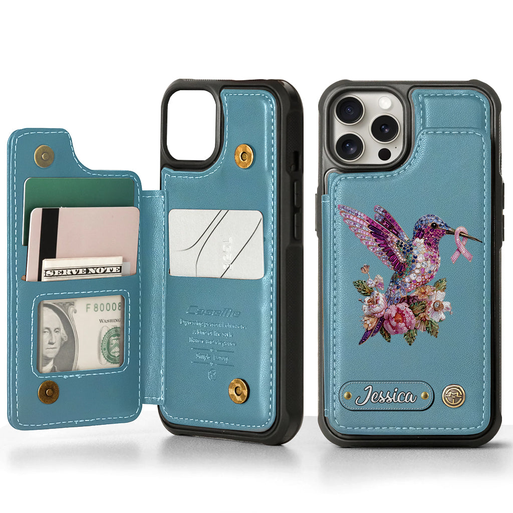 Breast Cancer Awareness Hummingbird - Personalized Breast Cancer Awareness Wallet Phone Case