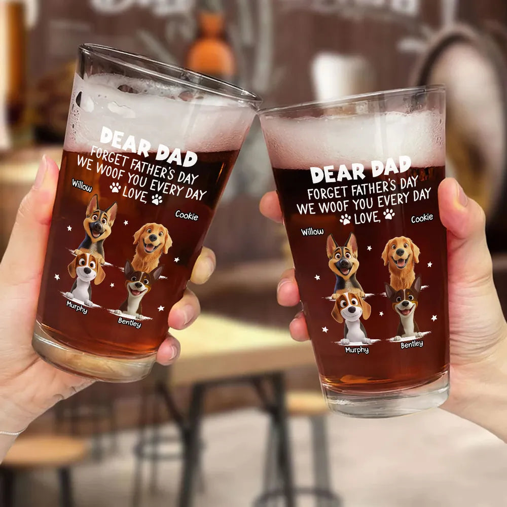 Custom Dog Lover Beer Glass – Cute Dogs with Names – Perfect Pet Gift for Father’s Day or Birthday – Celebrate Love Every Day