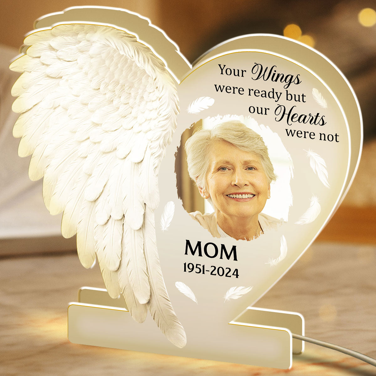 Personalized Acrylic Light Box Memorial for Dad with Angel Wings, Soft Warm Glow Keepsake, Unique Sympathy Gift