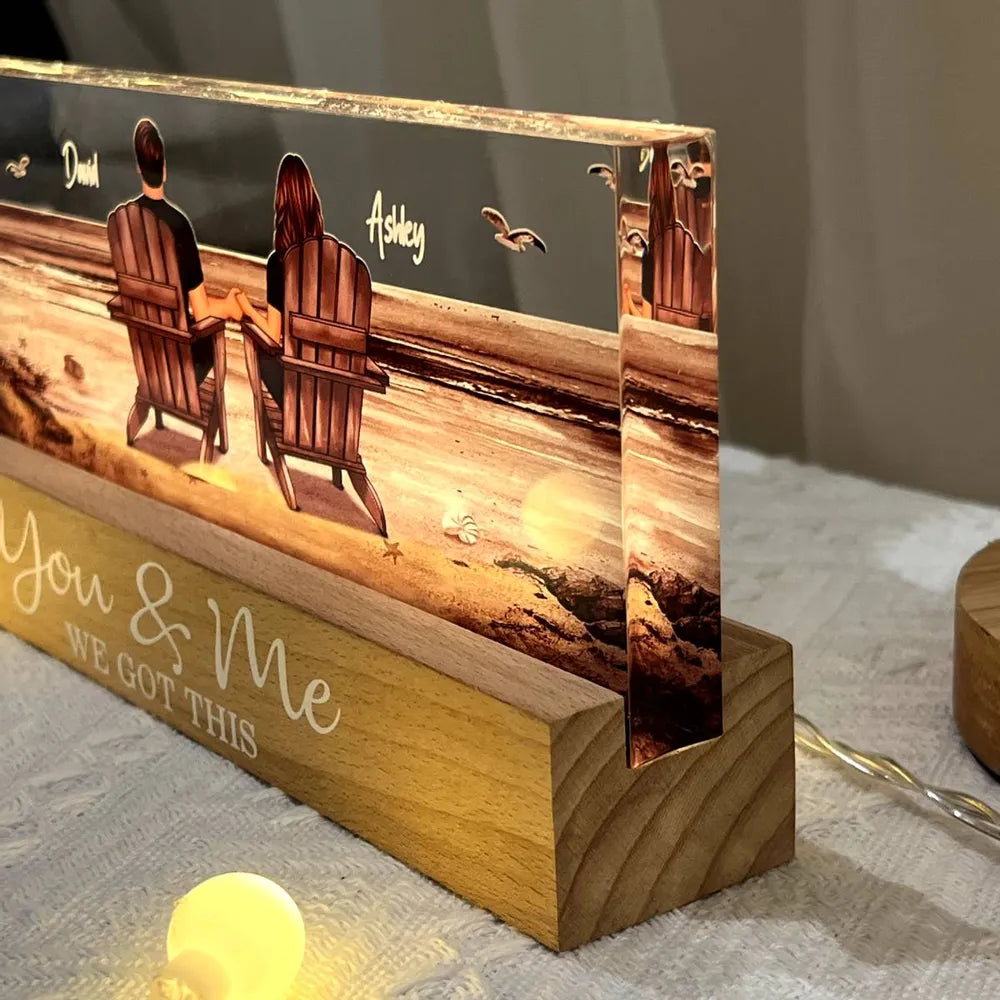 Block LED Light Plaque with Beach Couple Design, Romantic Ambience, Perfect Gift for Couples