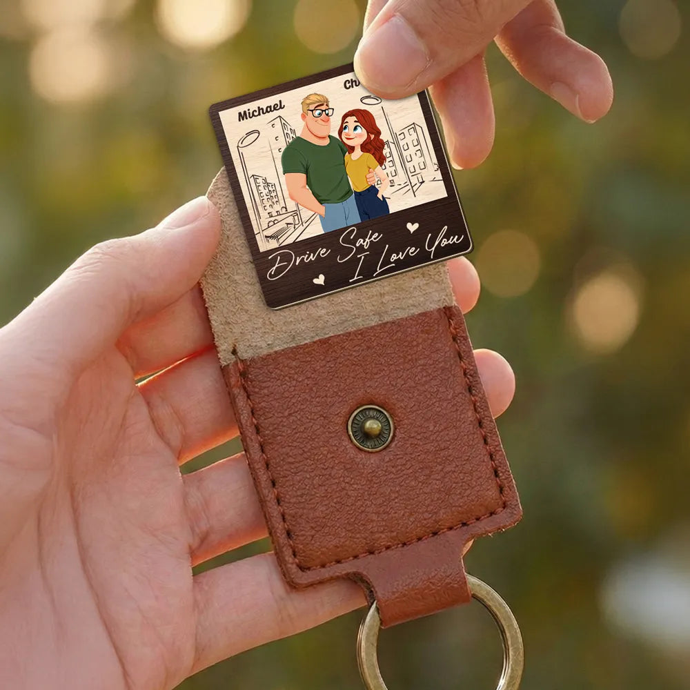 Personalized Wooden Pocket Hug Keychain Card With Couple Illustration Drive Safe I Love You Unique Gift For Boyfriend Or Husband