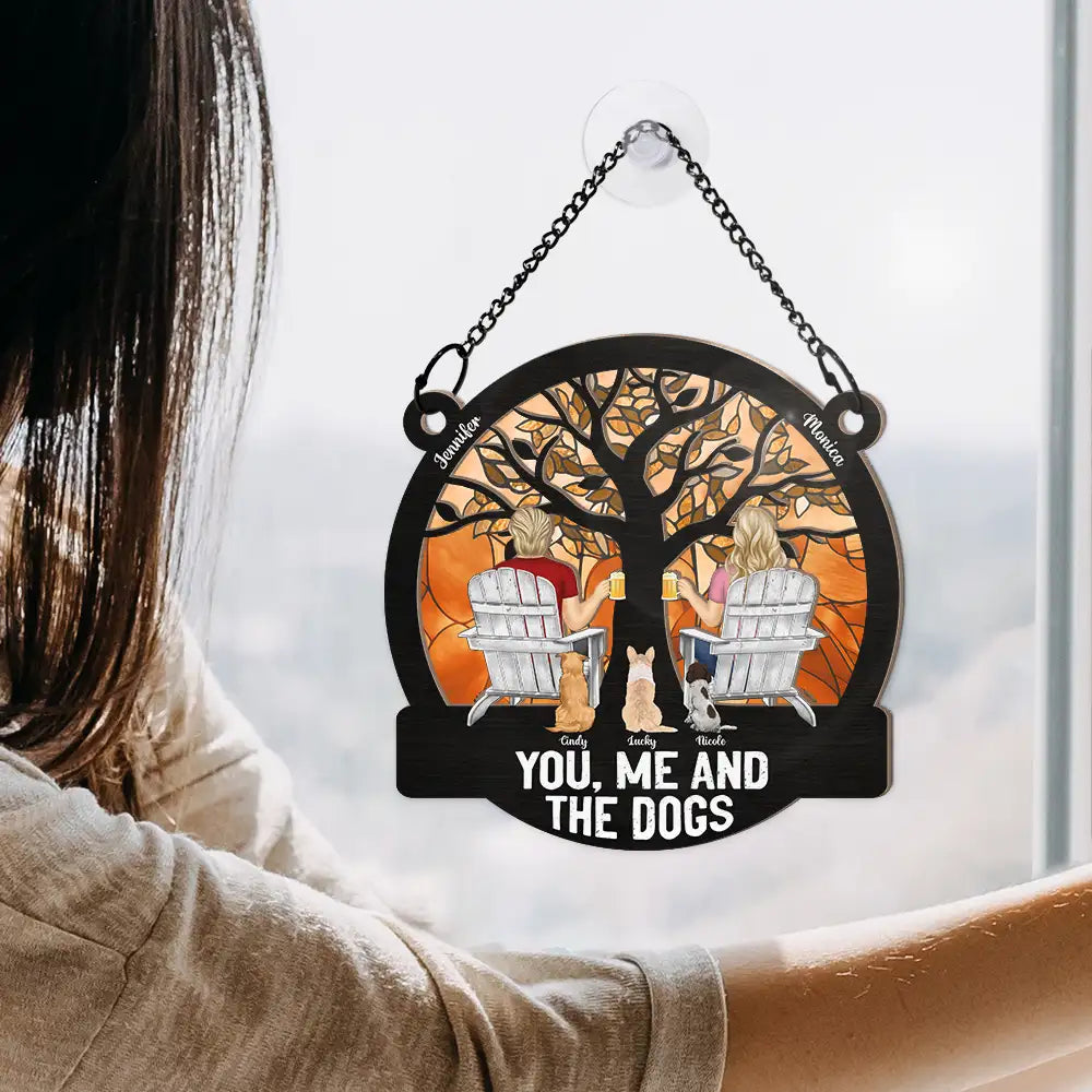 "Raising a Toast Through the Seasons - Custom Couple & Dog Ornament, A Heartwarming Gift for Wife or Husband"