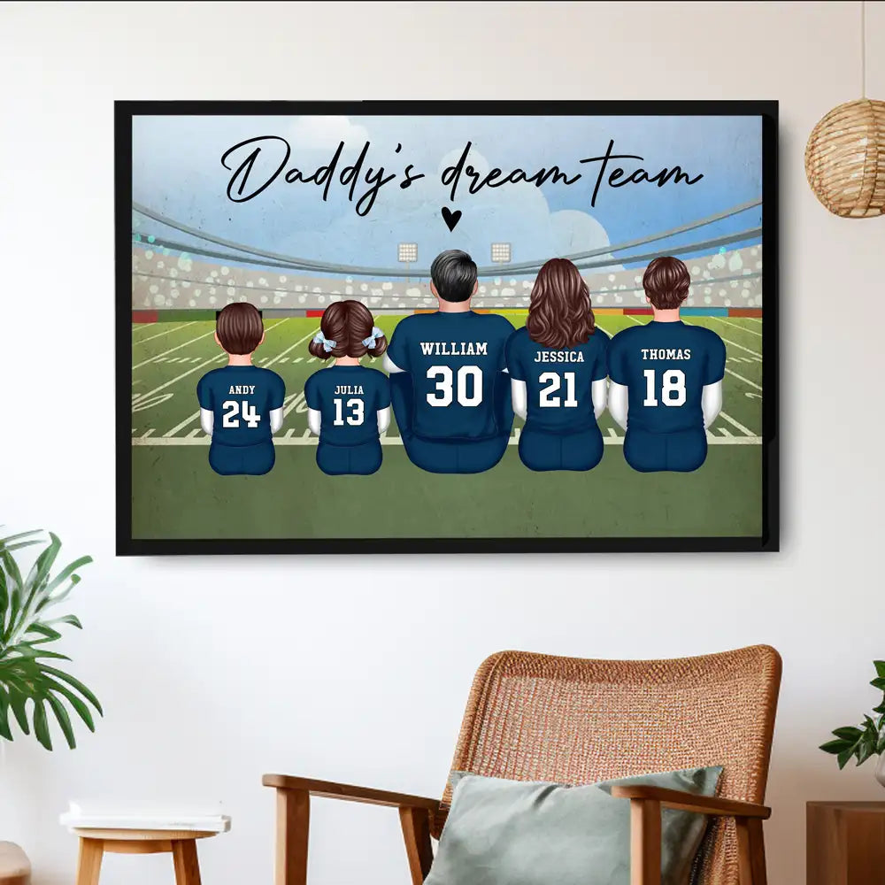 “Daddy’s Dream Team” Personalized Football Poster / Canvas – Classic Navy Jersey Edition