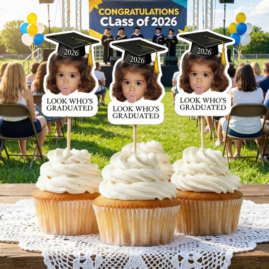 Custom Look Who's Graduated Cupcake Toppers with Photo, Graduation Party Treat Decor, Cute Unique Gift