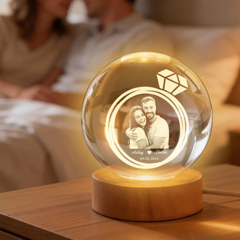 Eternal Love Globe Lamp - Custom Photo Night Light With Couple Hugging - Sweet Anniversary Gift