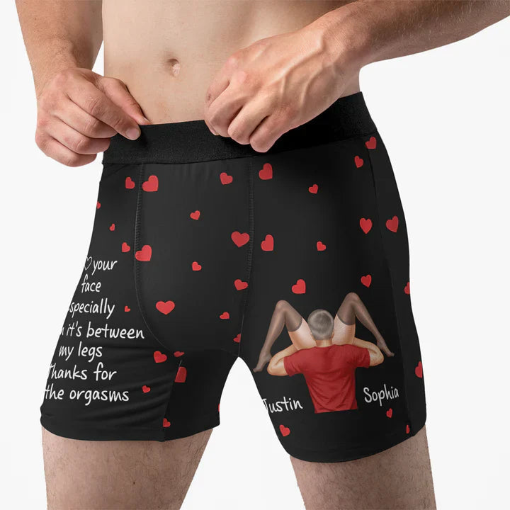 Personalized Men's Boxer Briefs With Funny Love Quote & Hearts - Flirty Couple Gift For Him With Custom Print