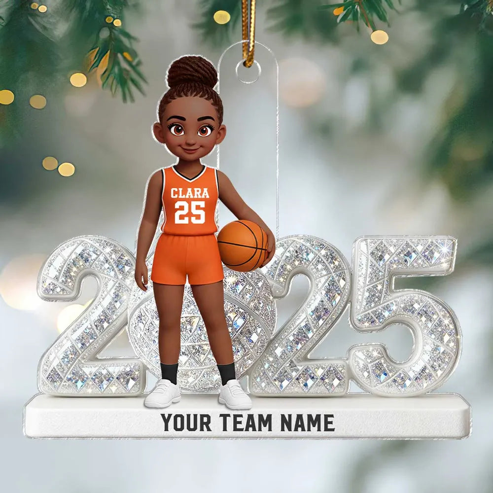 Personalized Acrylic Ornament with Girl Basketball Player, Custom Jersey & Year, Unique Gift for Young Athletes & Team Spirit Fans