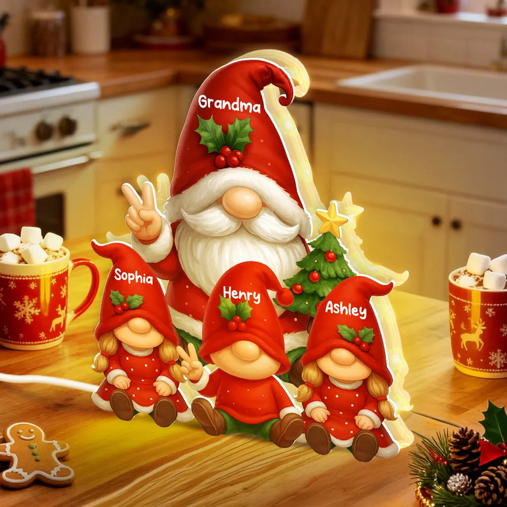 Personalized Acrylic Light Box for Grandma with Grandkids Gnomes, Cozy Christmas Decor & Unique Holiday Gift