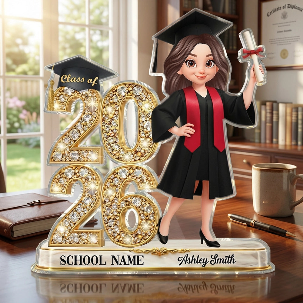 Personalized Shaped Acrylic Block Plaque Graduation Keepsake, Class Of Glitter Year Design, Unique Gift For Graduates