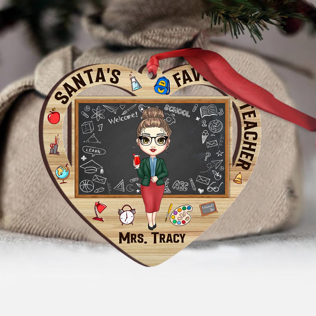 Santa's Favorite Teacher - Personalized Christmas Teacher Ornament (Printed On Both Sides)