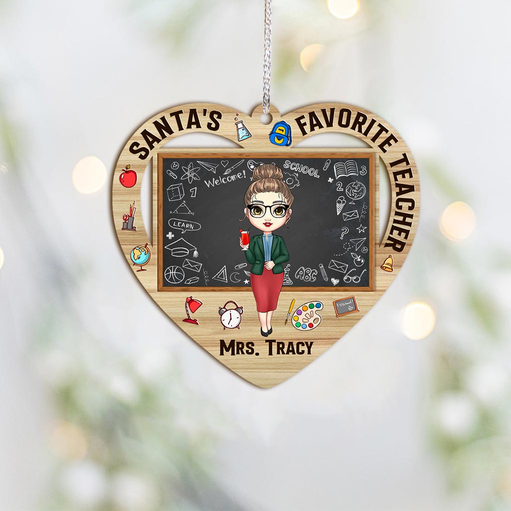 Santa's Favorite Teacher - Personalized Christmas Teacher Ornament (Printed On Both Sides)