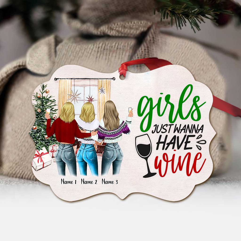 Friends Don't Let Friends Wine Alone - Personalized Christmas Bestie Ornament (Printed On Both Sides)