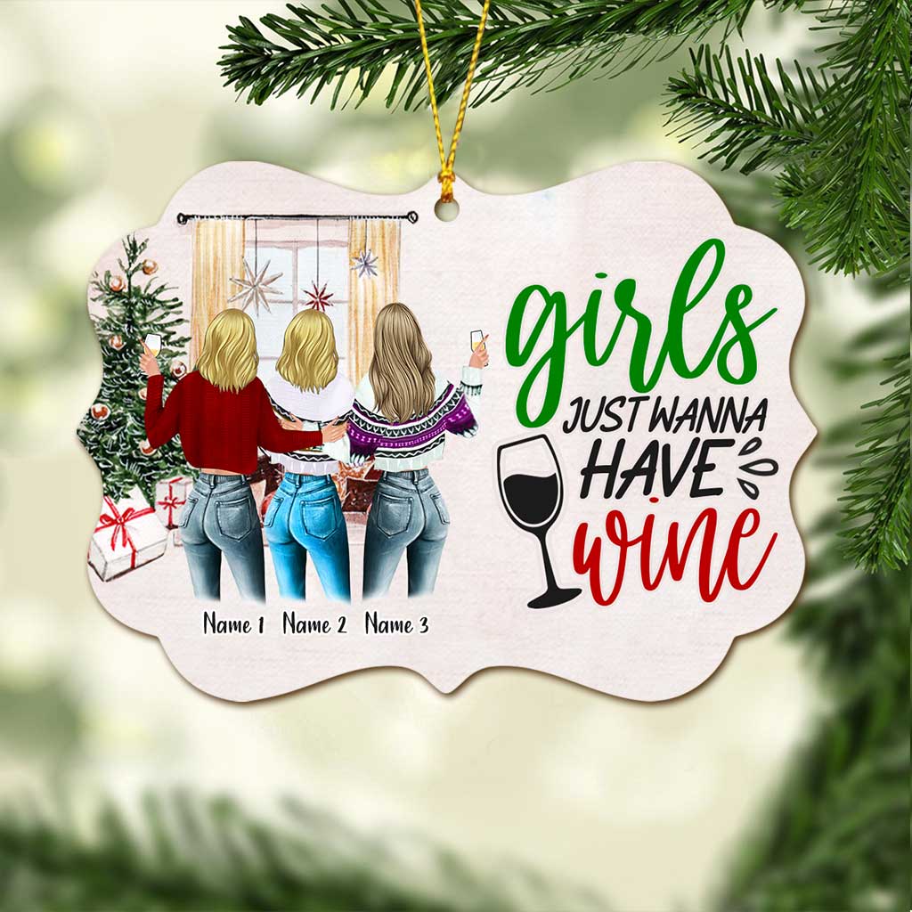 Friends Don't Let Friends Wine Alone - Personalized Christmas Bestie Ornament (Printed On Both Sides)