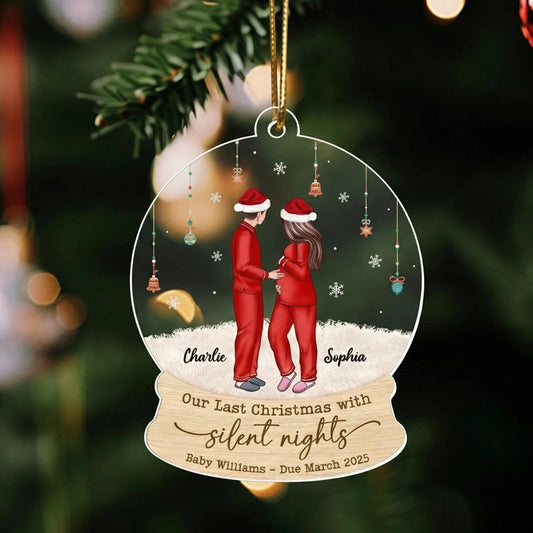 Personalized Acrylic Ornament for Expecting Parents, Last Christmas with Silent Nights, Romantic Winter Scene, Unique Christmas Gift
