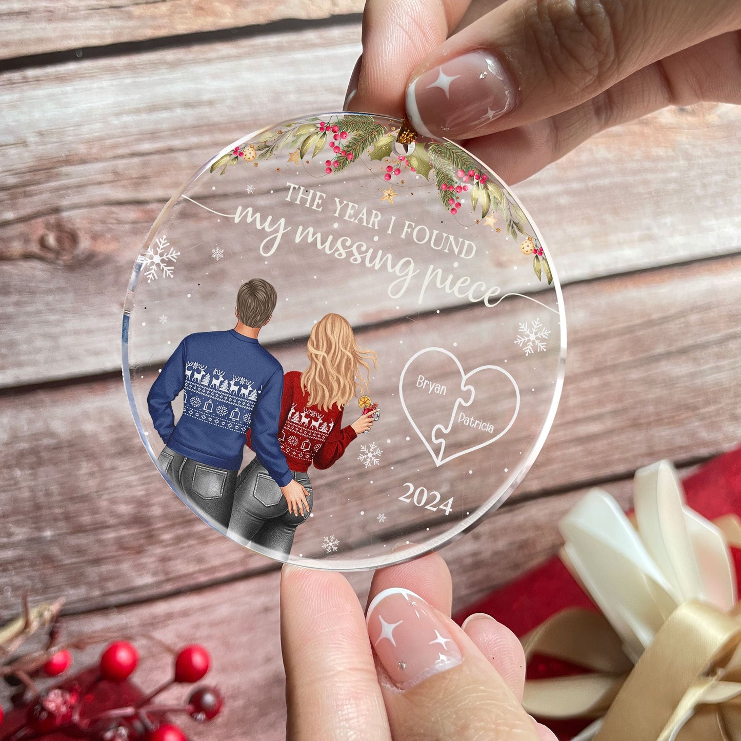 Personalized Acrylic Ornament for Couple, The Year I Found My Missing Piece Christmas Tree Decor, Unique Gift