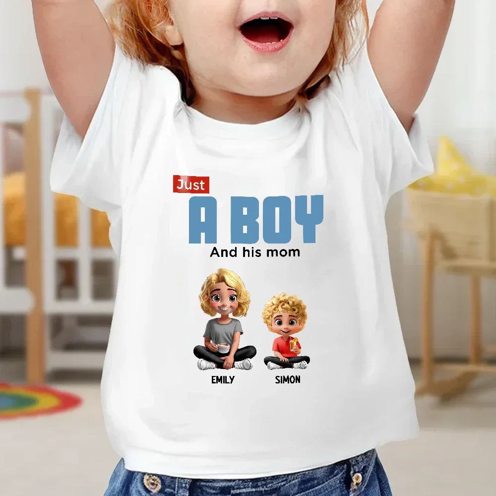 Custom Just a Mom and Her Kids – Cute Sitting Pose – Tee, Sweatshirt, Hoodie – Mother's Day & Birthday Gift