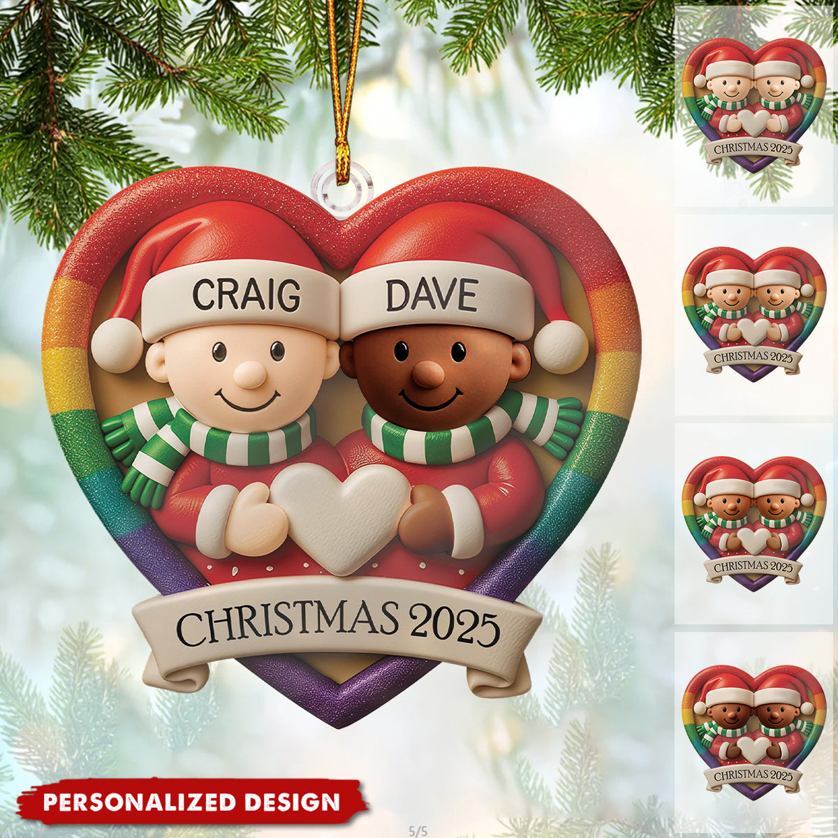 Custom LGBT Couple Acrylic Ornament, Cozy Hugging Santa Characters for Holiday Celebration, Romantic Keepsake & Special Gift