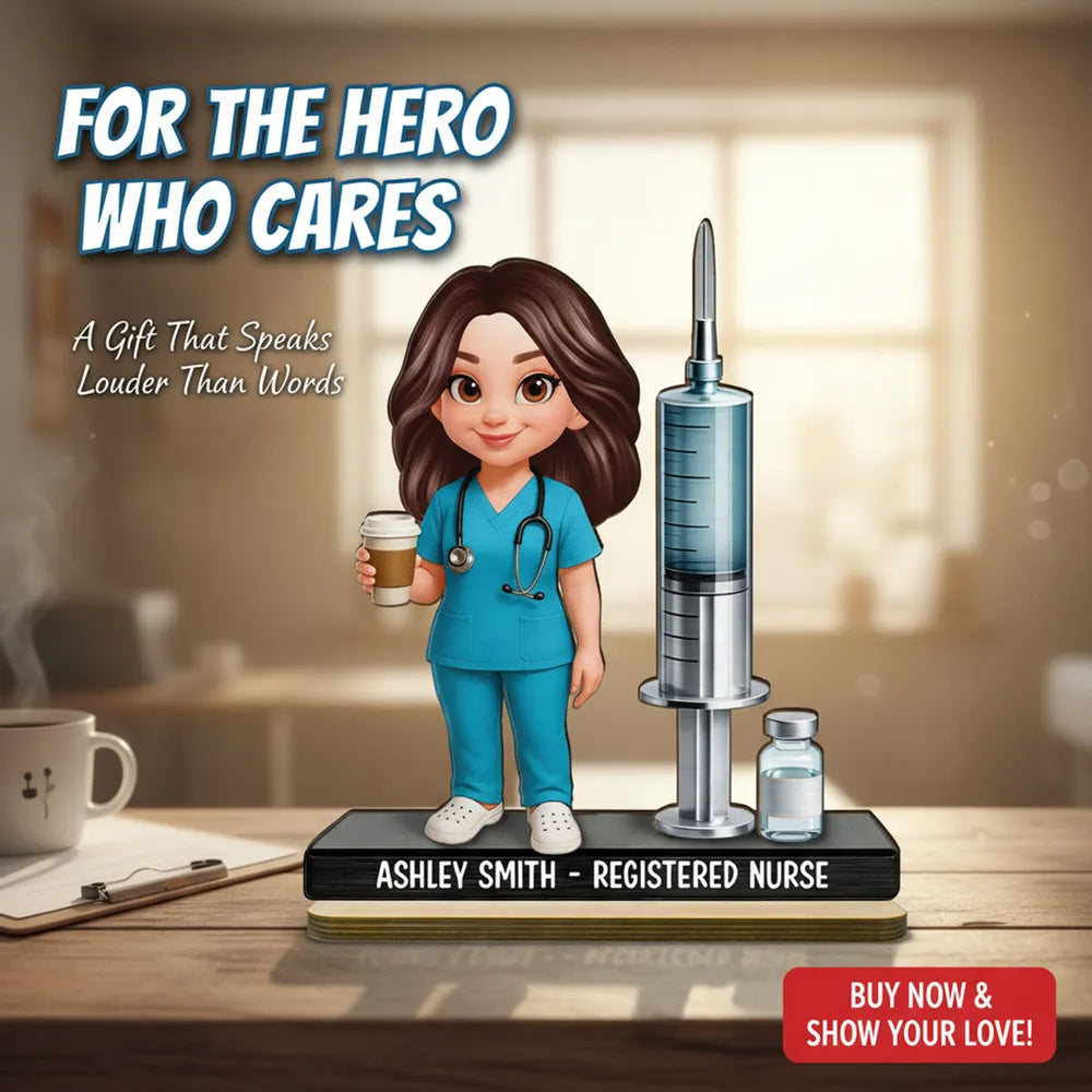 Personalized 2-Layer Wooden Plaque Nurse Figurine with Scrubs & Stethoscope - Unique Gift for Nurses