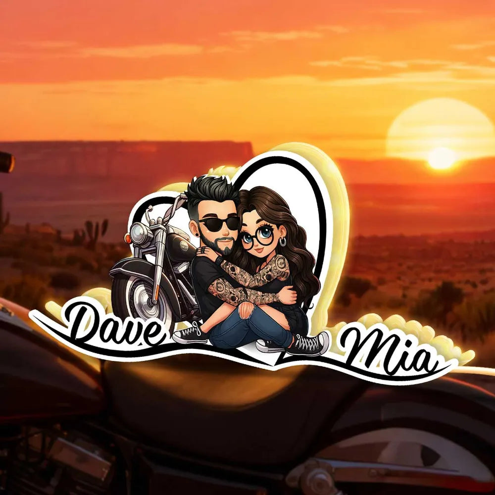 Personalized Acrylic Light Box Sunset Biker Couple Hugging by a Motorcycle Warm Glow Unique Gift for Couples