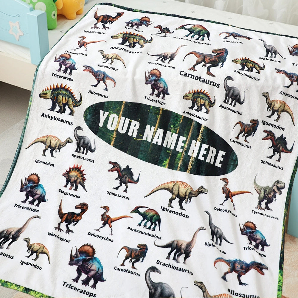 Personalized Dinosaur Chart Fleece Throw Blanket for Kids, Educational & Soft Warm Gift