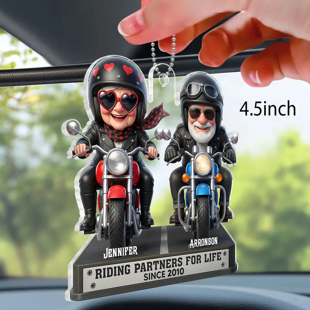 Acrylic Car Hanger Riding Partners for Life - Personalized Cute Motorcycle Couple Mirror Decor, Unique Gift