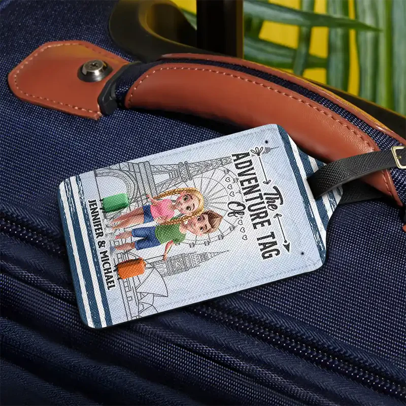 Leather Luggage Tag Personalized Travel Gift for Couples, And So The Adventure Begins, Stylish Luggage Identification for Trips