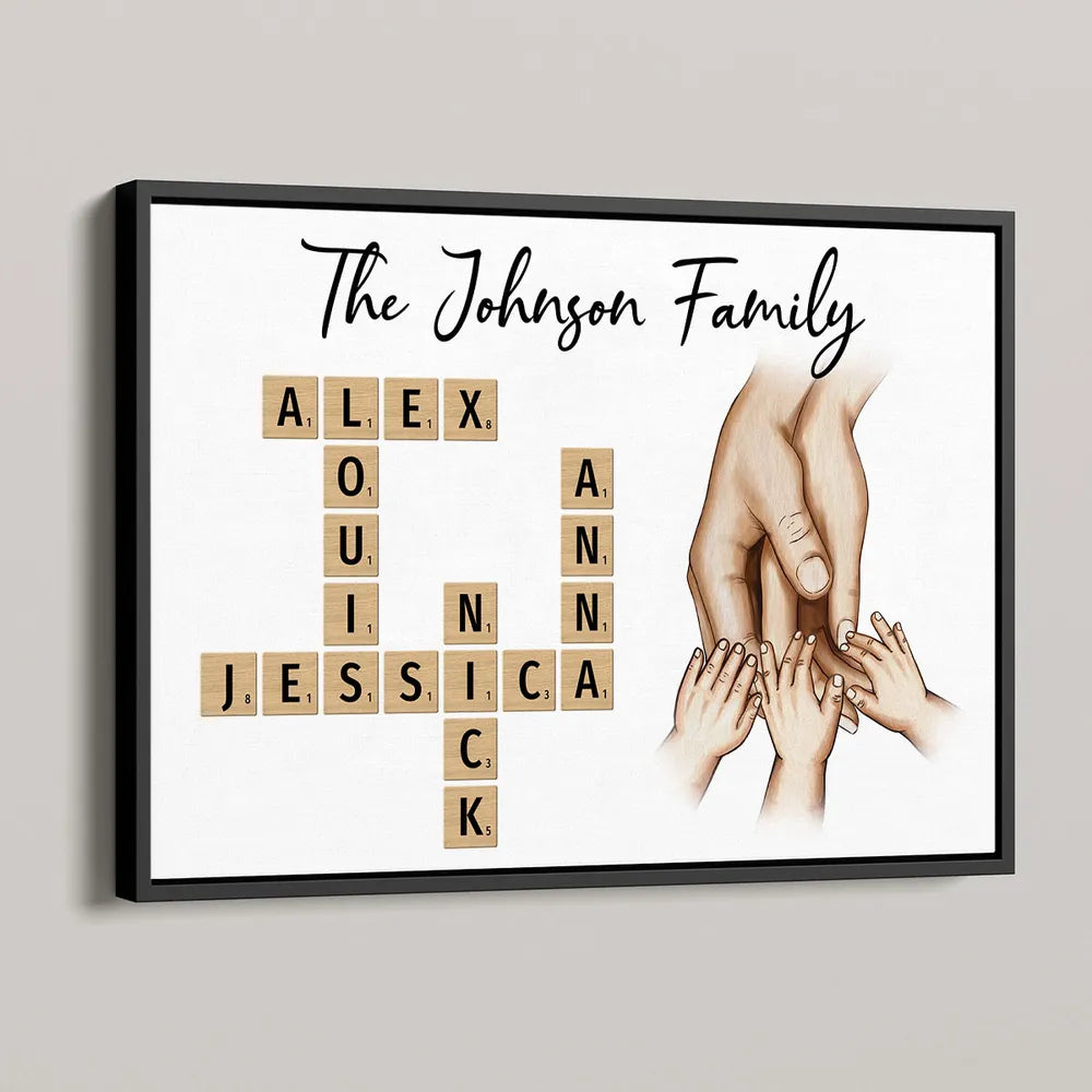 Personalized Poster or Keychain or Ornament or Plaque - Family Hands In Hands Crossword Puzzle Art Created In A Moment Treasured Forever