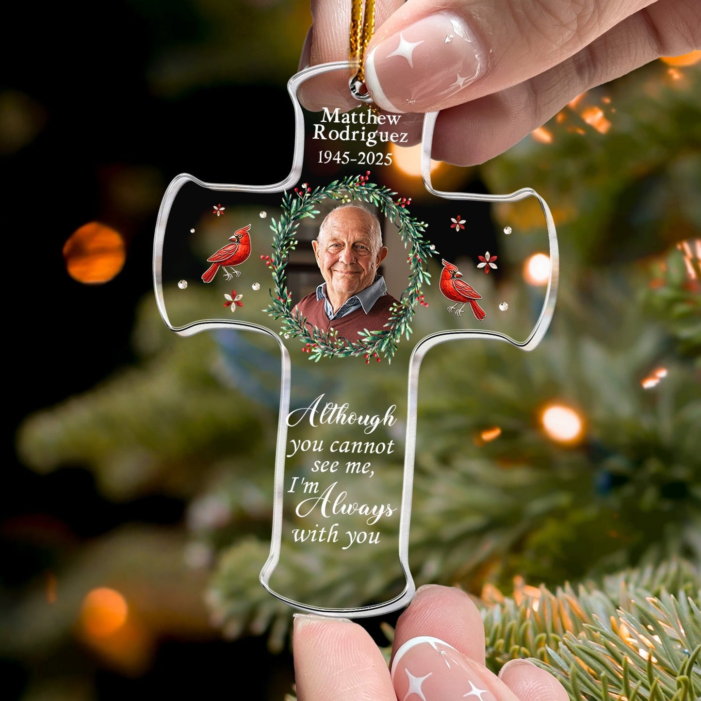 Memorial Cross Acrylic Ornament, In Loving Memory Keepsake - Christmas Gift for Family Remembrance