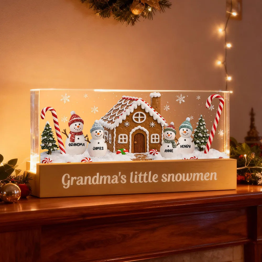 LED Light Plaque, Personalized Grandma's Little Snowmen Gingerbread House, Warm Christmas Glow, Unique Gift for Grandma