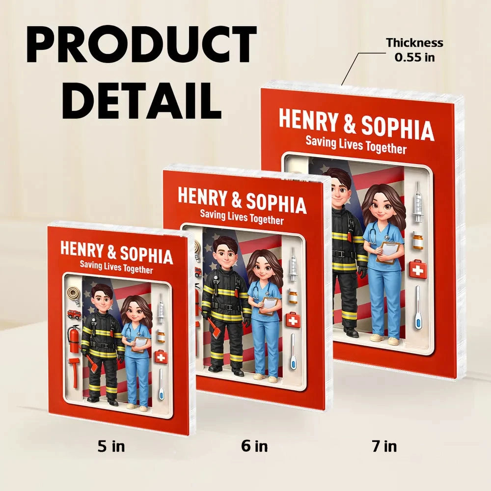 Personalized Rectangle Acrylic Block Plaque for a Firefighter & Nurse Couple - Unique Desk Decor Gift