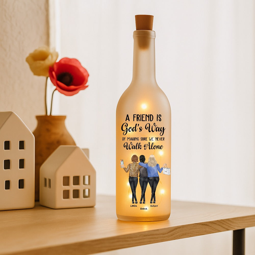 A Friend Is God's Way Bottle Lamp – Personalized Light-Up Gift for Best Friends