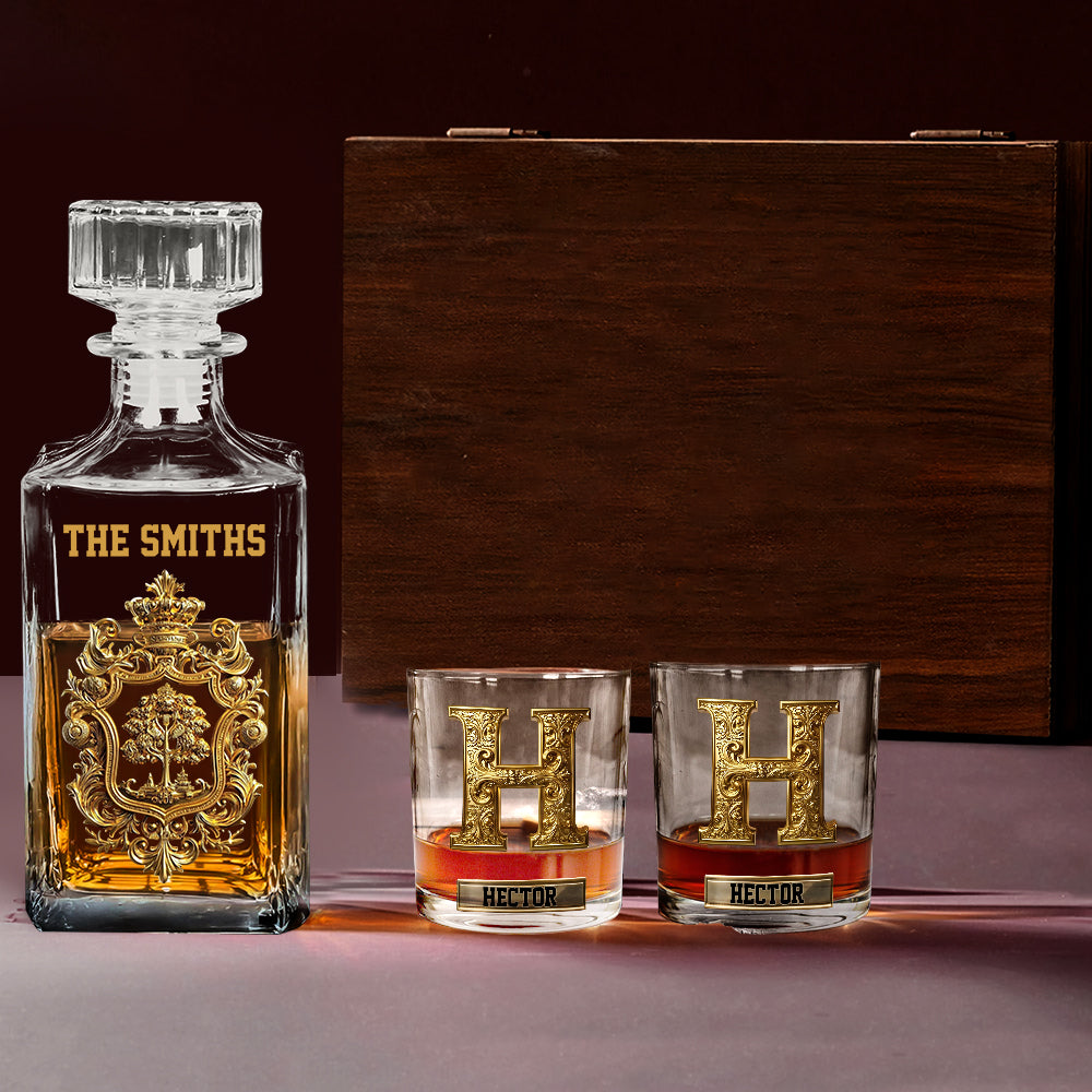 Initial Custom Drink Set For All Family - Personalized Family Whiskey Decanter Set