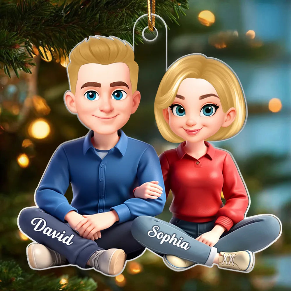 Personalized Couple Acrylic Ornament, Cute Cartoon Sitting Together, Unique Gift for Him or Her