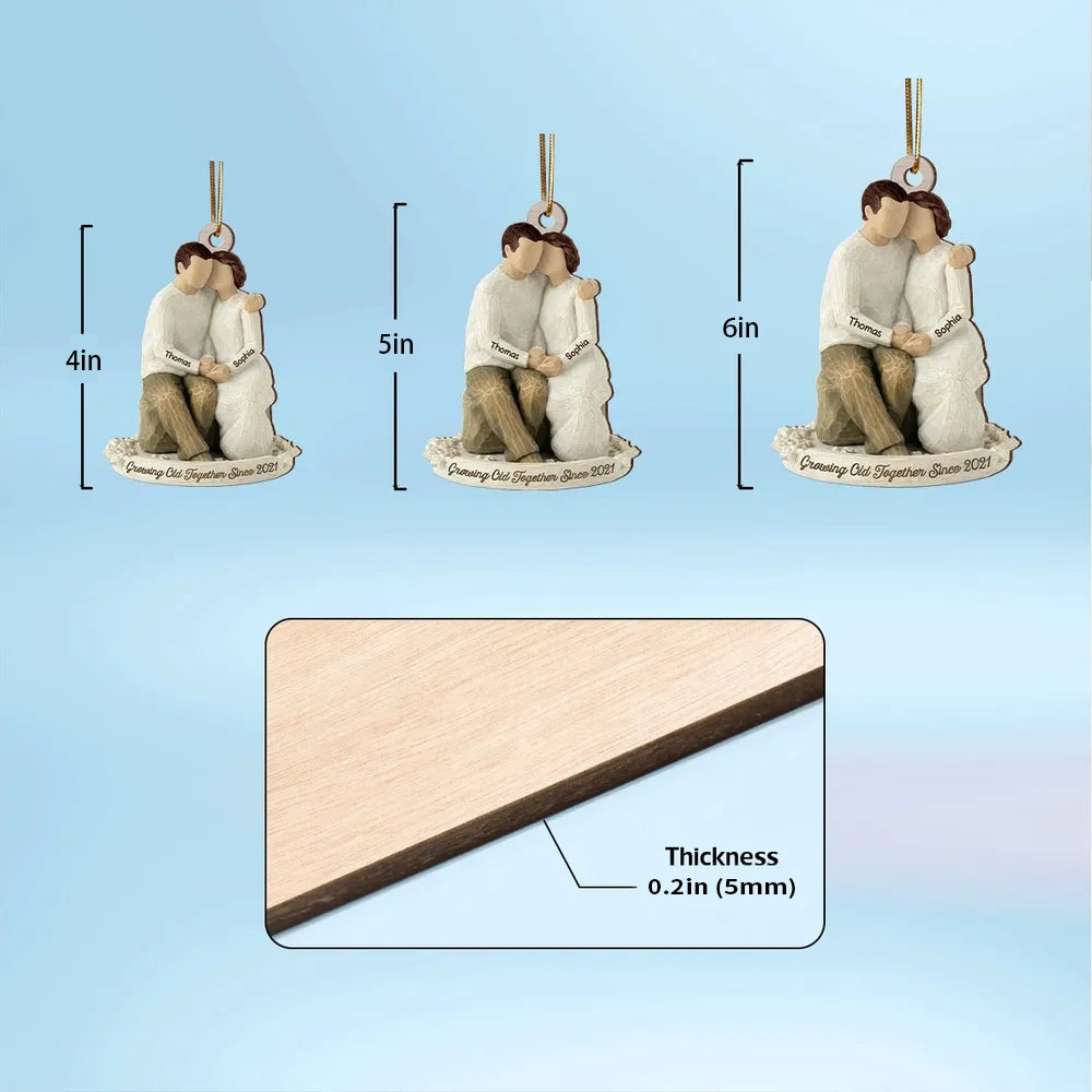Custom Romantic Wooden Ornament with Cuddling Couple, Cozy Holiday Tree Decoration, Meaningful Unique Gift for Him & Her