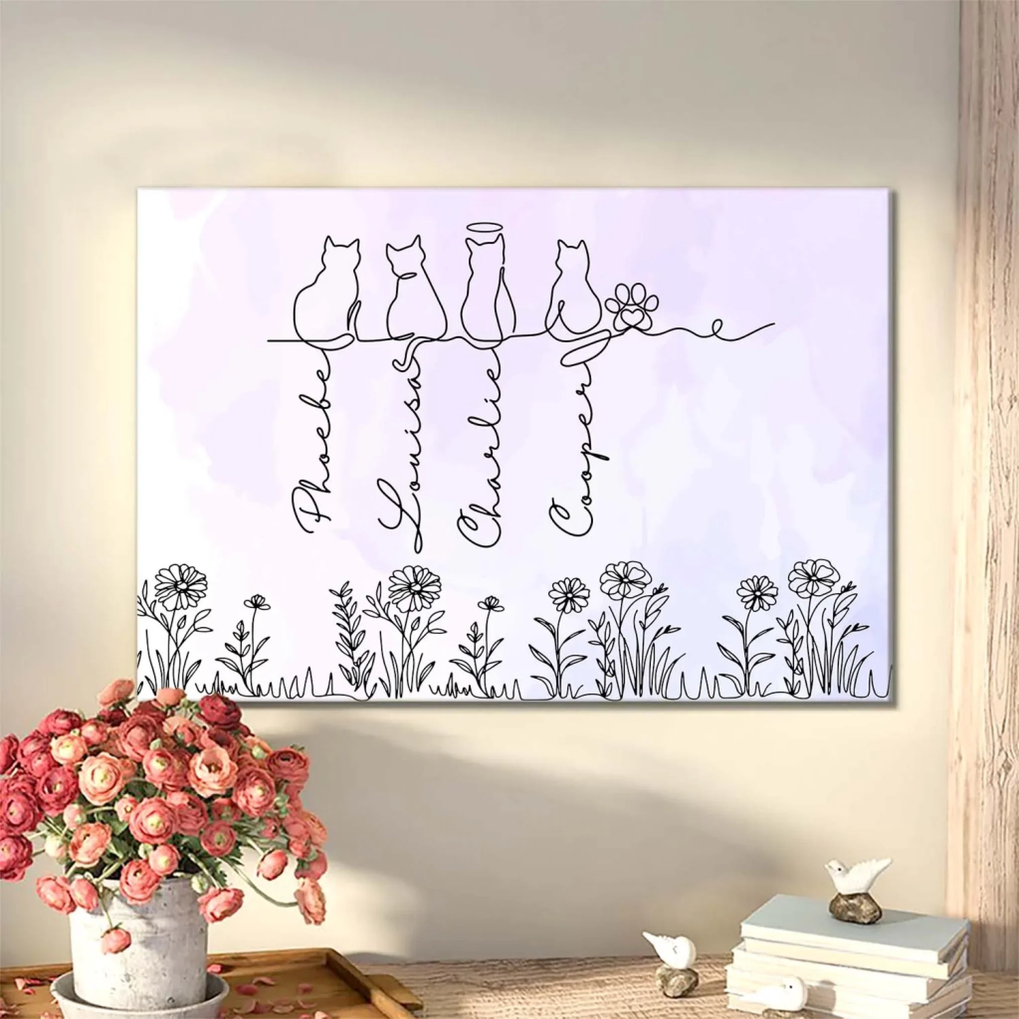 Personalized Cat Lover Poster with Minimal Line Art Cats, Custom Wall Art, Unique Gift for Mom or Pet Parent