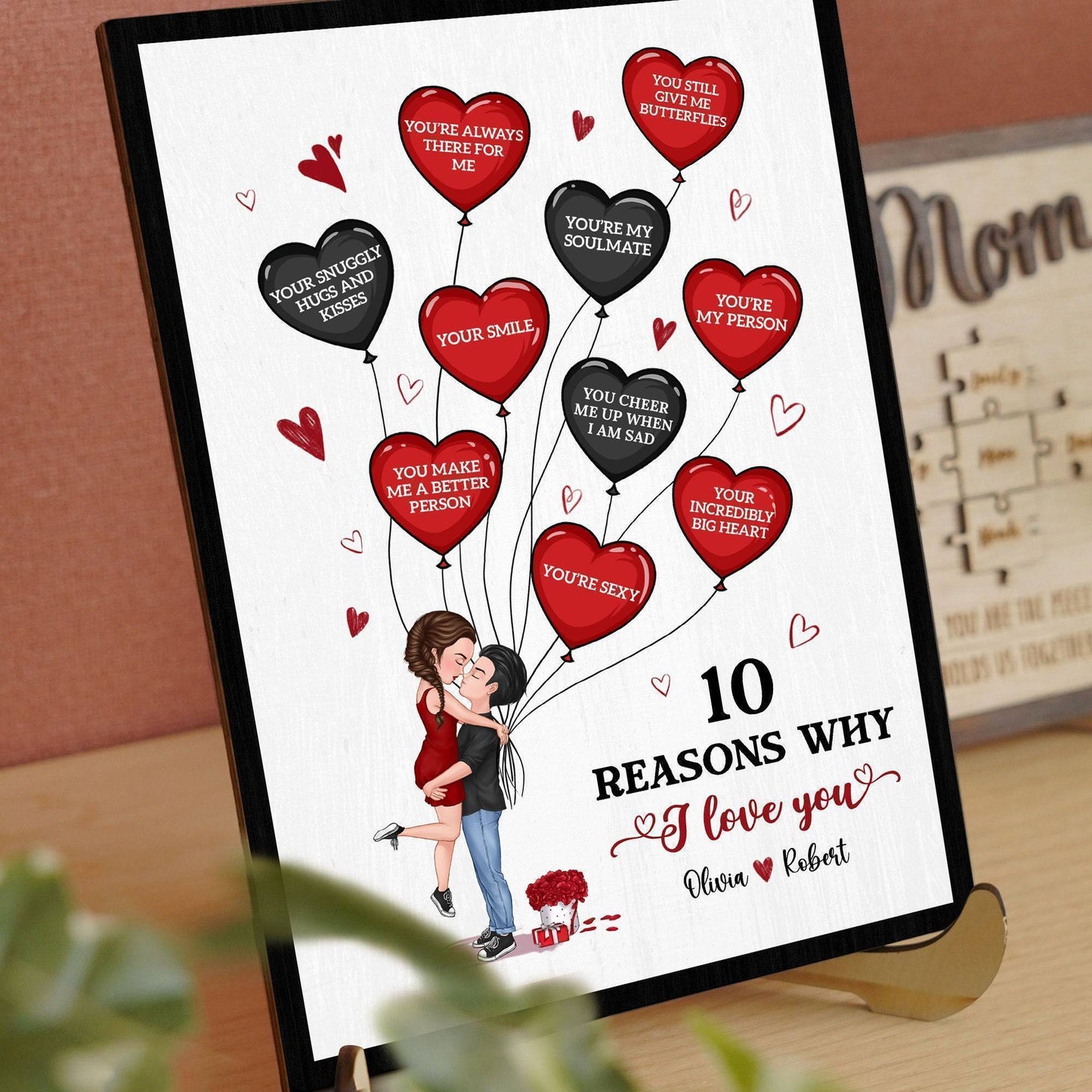 Personalized 2-Layered Wooden Plaque With Stand - Gift for Couples - 10 Reasons Why I Love You (RB)