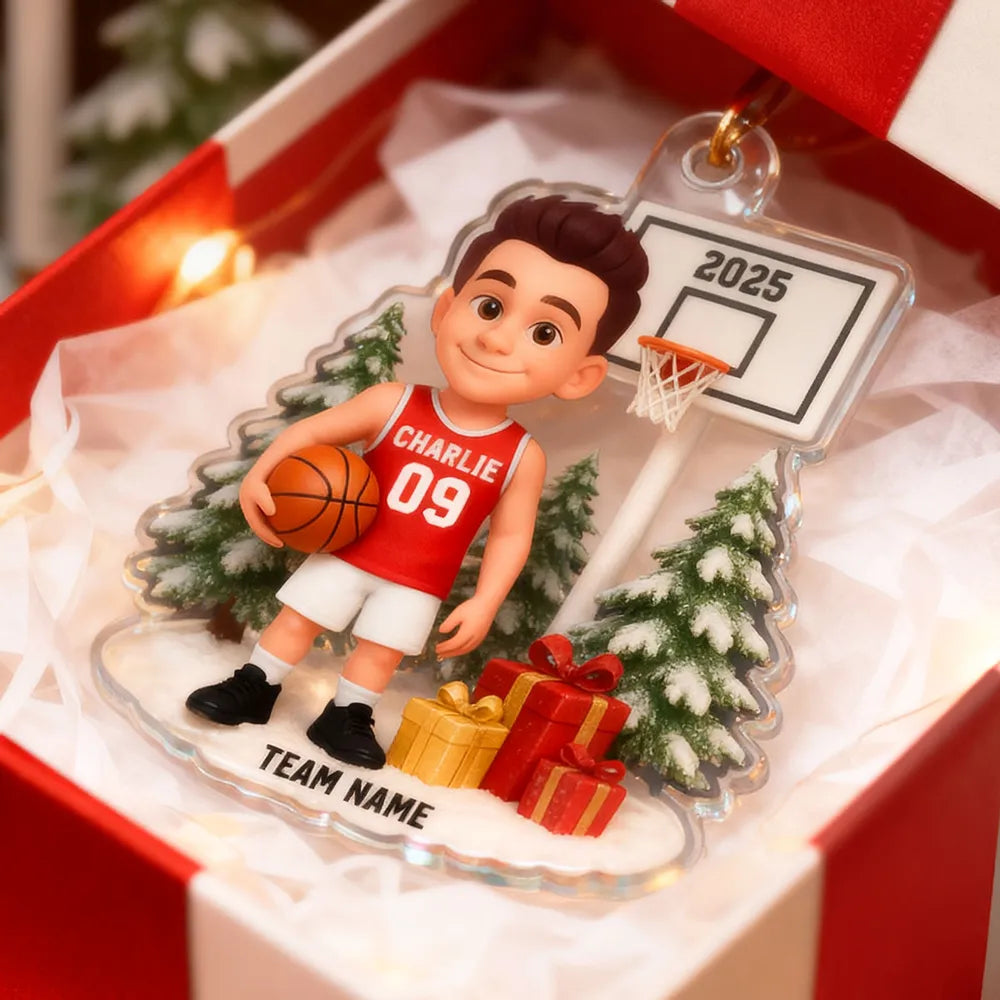 Basketball Acrylic Ornament with Custom Design – Festive Tree Decoration & Perfect Gift for Sports Lovers