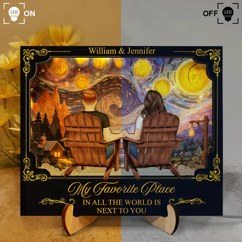 2-Layer Wooden LED Plaque Custom Printing 'My Favorite Place Is Next To You' Cozy Warm Light Couple Keepsake Gift