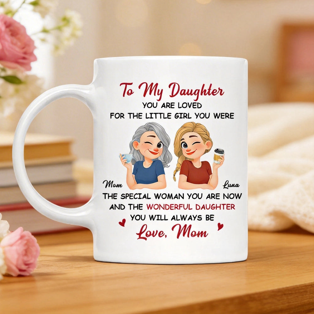 Personalized White Ceramic Mug for Daughter, Cute Mom and Daughter Coffee Design, Unique Gift From Mom