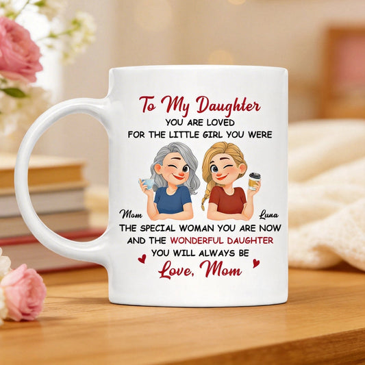 Personalized White Ceramic Mug for Daughter, Cute Mom and Daughter Coffee Design, Unique Gift From Mom
